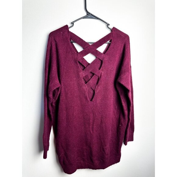 Dreamers Open Back Cut Out V Neck Sweater Dress Red S/M Womens Oversized - Picture 4 of 7